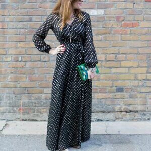 Black Maxi Dress With Gold Polka Dots — size 8